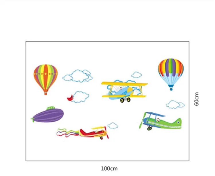 Autocolant de perete "Baloane și avioane" 100x60 cm