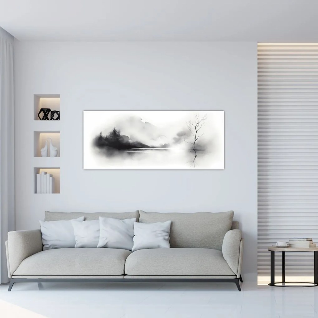Tablou - pictură cu cerneală de peisaj (120x50 cm)