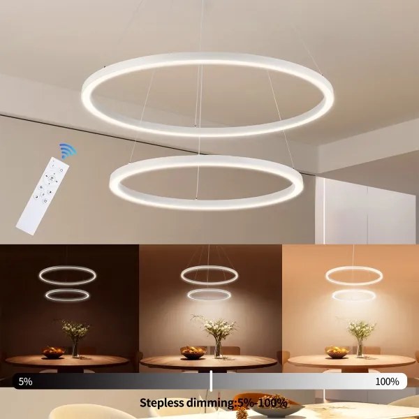 Brilagi - Lustră LED PORTOFINO, dimabilă, suspendată pe cablu, 98 W, 230 V, Ø 80 cm, albă + telecomandă