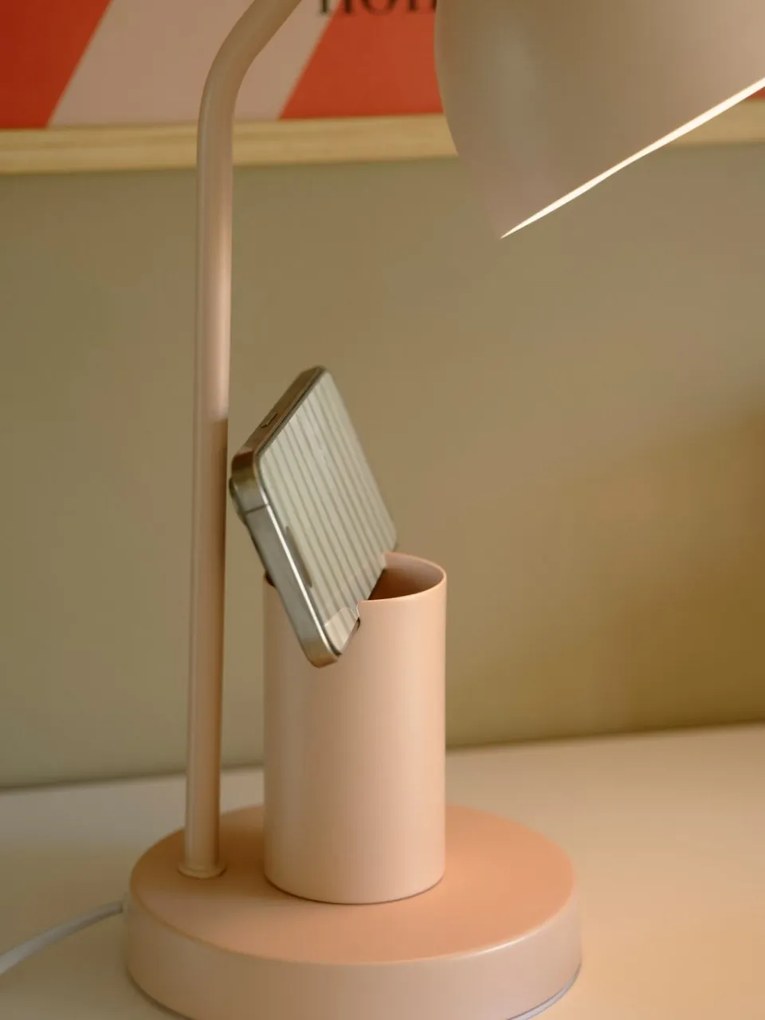 Lampa de birou camera copii cu suport telefon si pixuri, Devone roz