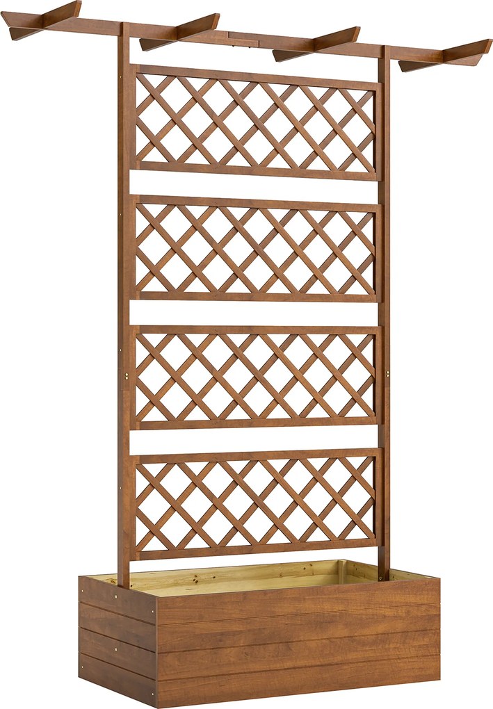 Outsunny Jardinieră cu grilaj, cutie de plante pătrată din lemn cu spalier posterior pentru plante cățărătoare și acoperiș | Aosom Romania