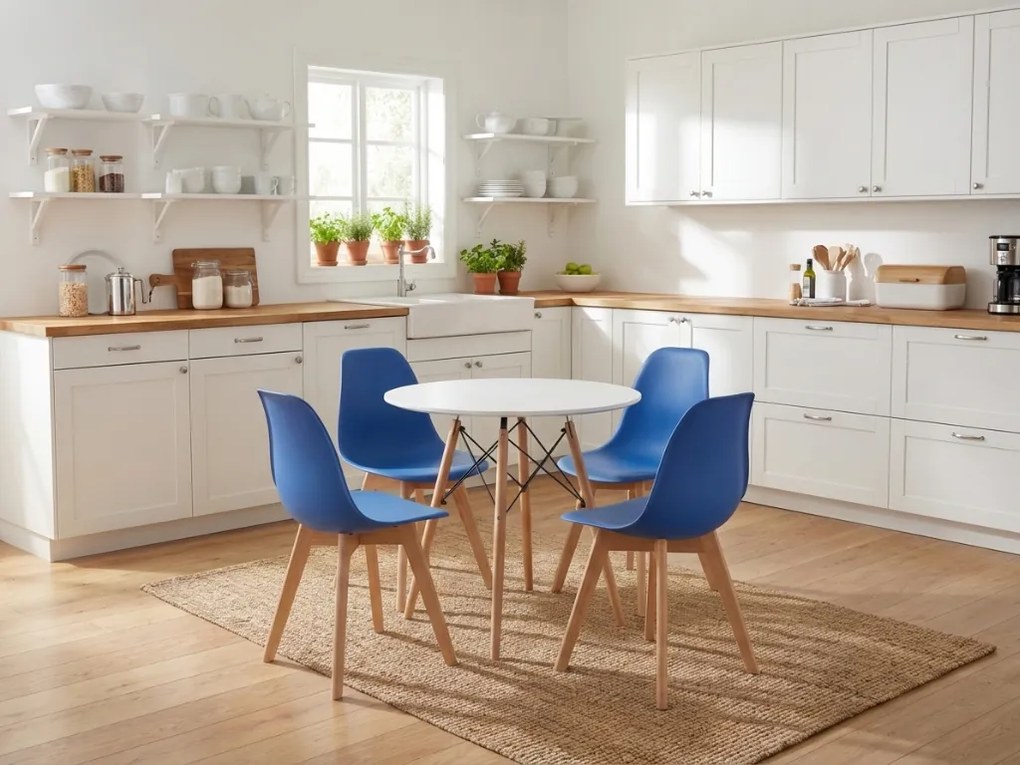 Scaun KITO albastru cu picioare din fag