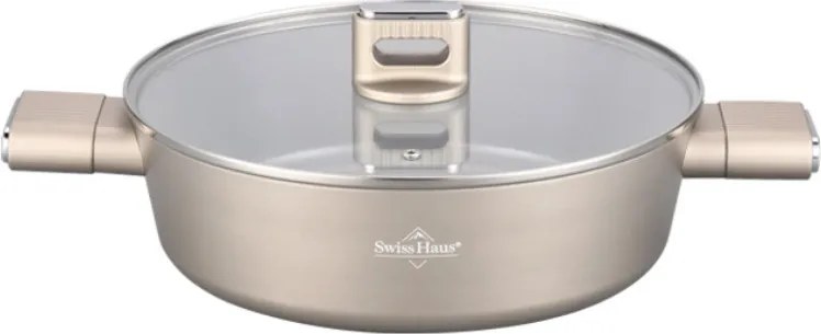 Oală joasă Swiss Haus SH-SCLC24CH, 2,8 l, 24 cm, acoperire ceramică Sapphire, cuptor până la 160 °C, inducție, culoare șampanie