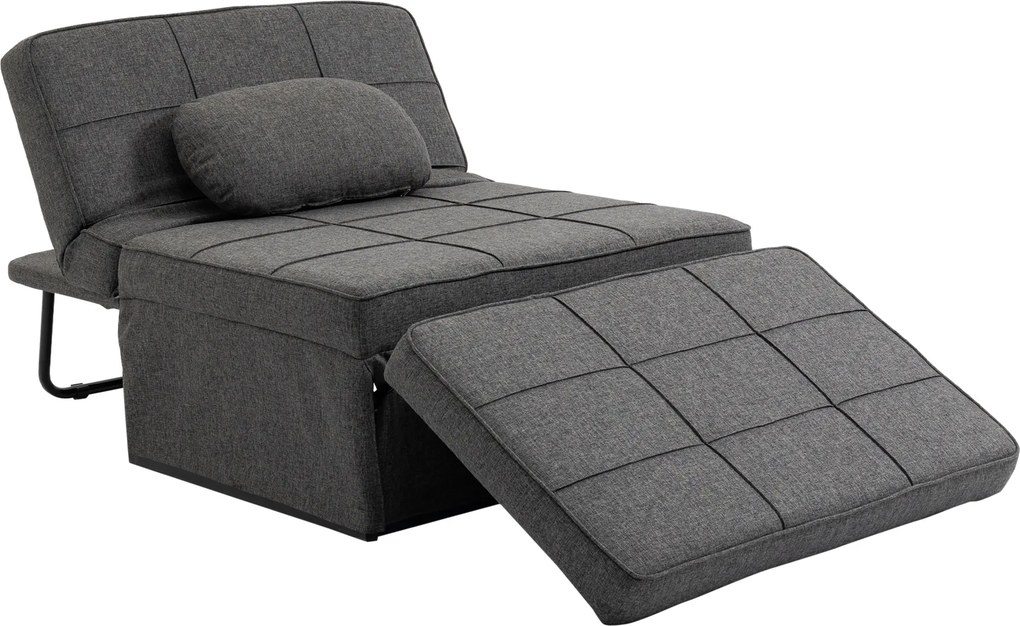 HOMCOM Canapea extensibilă cu Spătar Reglabil pe 5 Nivele și Pernă Suplimentară, 95x179x78 cm, Gri | Aosom Romania