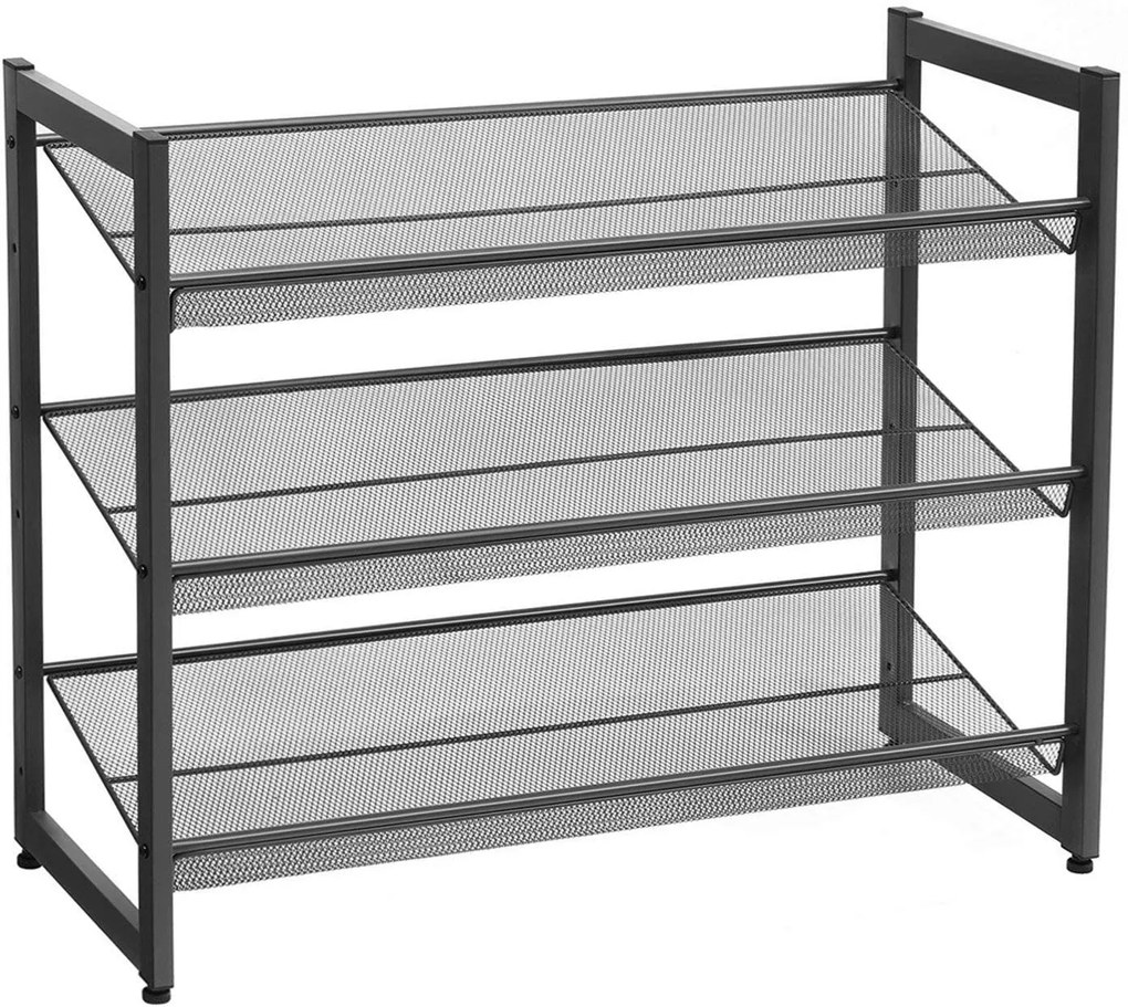 Raft stivuibil pentru încălțăminte IDA, 3 polițe, 74x31x63cm, negru SongmicsHome