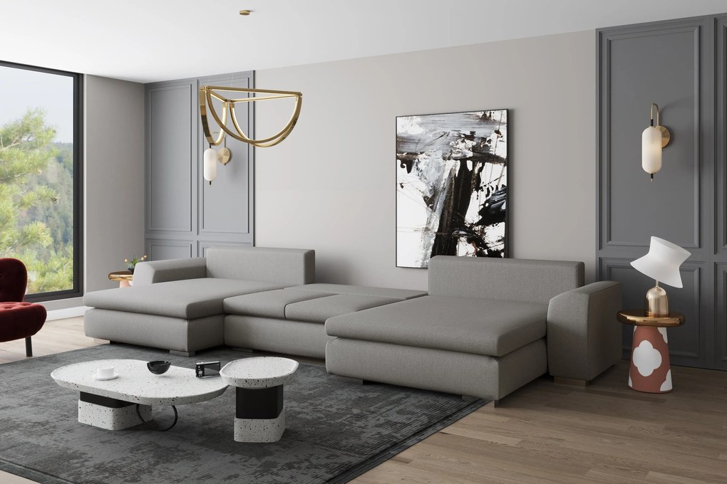 Colțar extensibil cu ladă de depozitare Maxine Grey U Vibrance 430x180