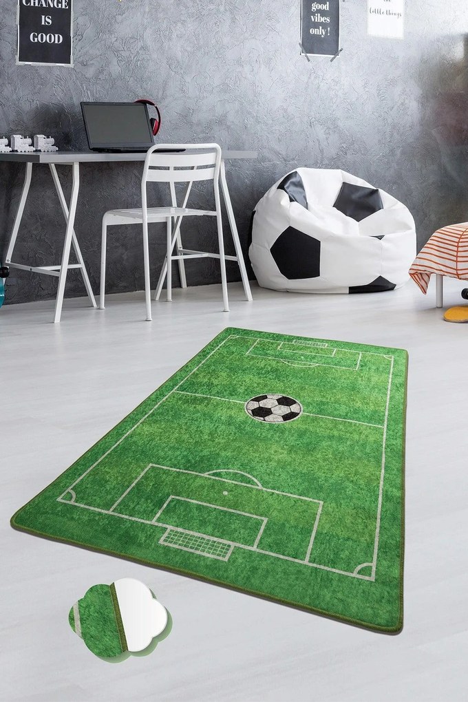 Covor de Copii Teren Football, Verde, 160x100 cm