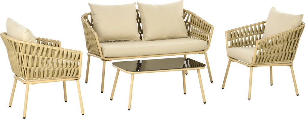 Outsunny Set de Mobilier de Gradina cu 4 Piese cu Ratan din PE | Aosom Romania