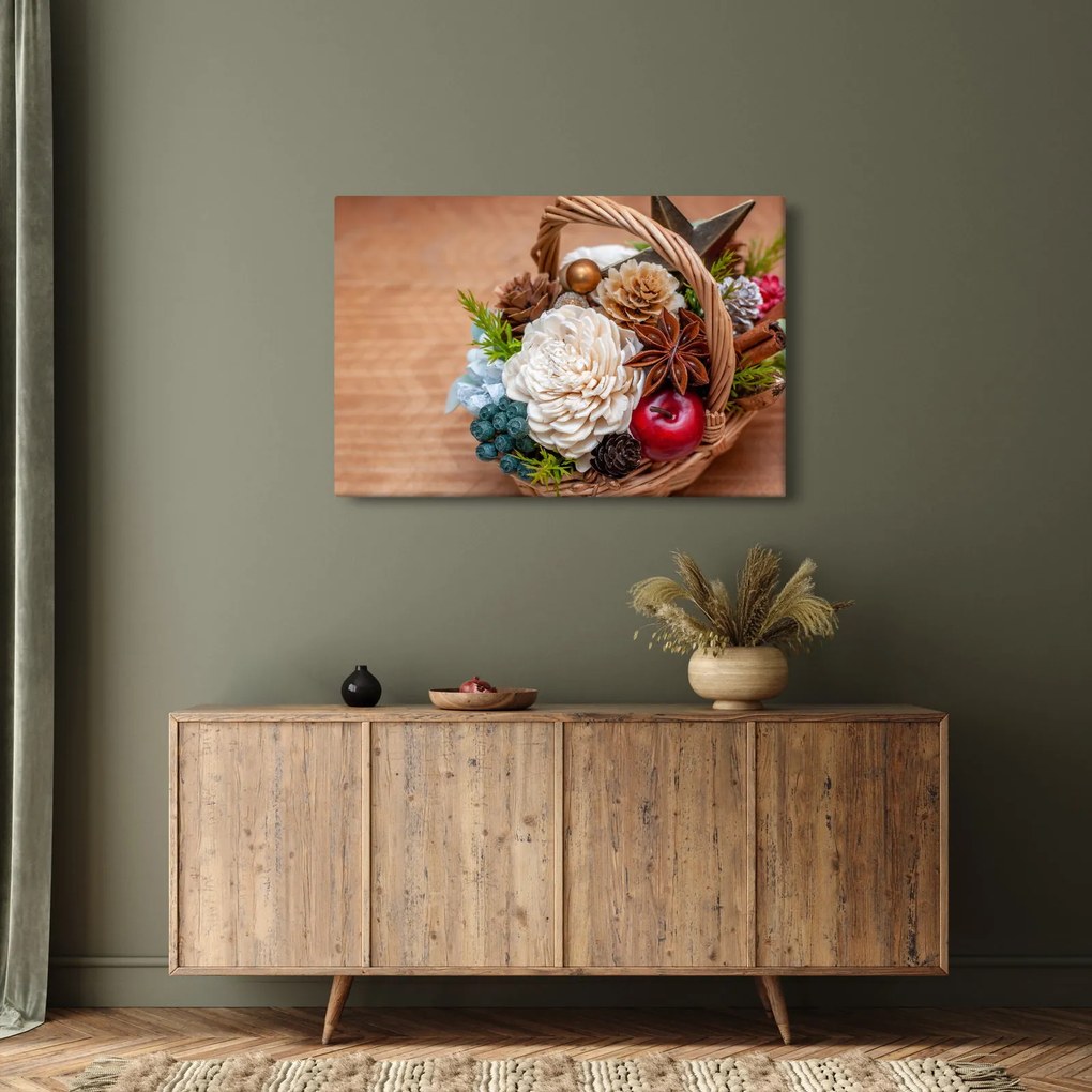 Tablou cu coș din nuiele (90x60 cm)
