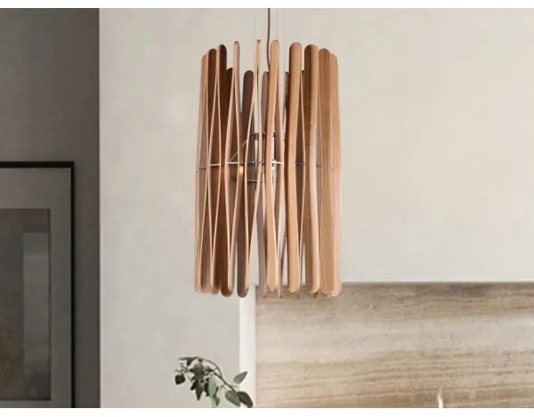 Pendul din lemn masiv pe cablu, 1xE27/60W/230V, diametru 38 cm, frasin/lemn de cauciuc