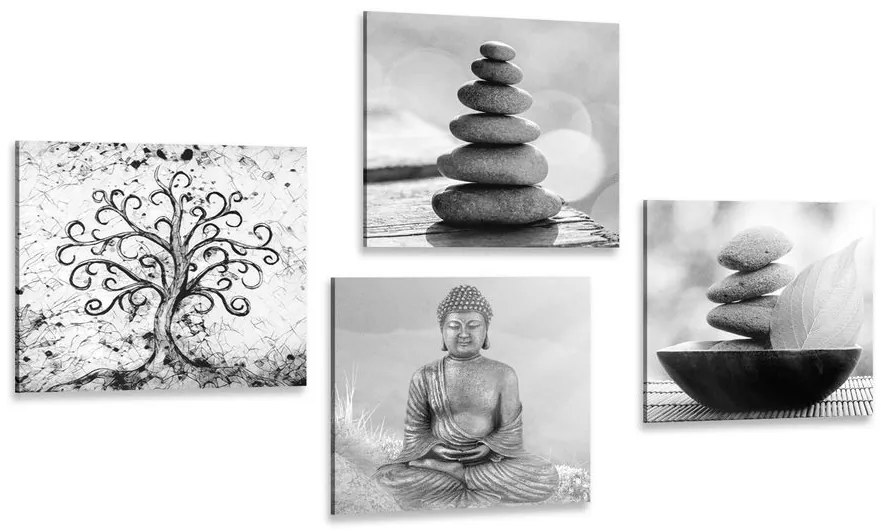 Set tablouri în motivul Feng Shui alb-negru
