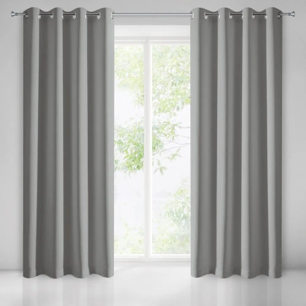 Draperie monocromă gri cu agățare pe inele metalice 140 x 250 cm