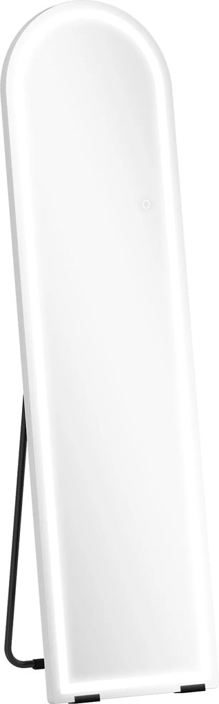 HOMCOM Oglindă de corp întreg cu lumini LED, 150 x 40 cm, arcuită, dimabilă, 3 culori de lumină, freestanding sau montare pe perete, Alb | Aosom Romania