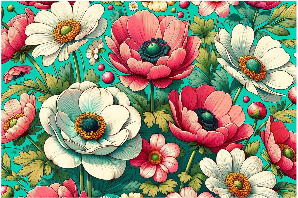 Tablou - Flori pe fundal albastru (90x60 cm)