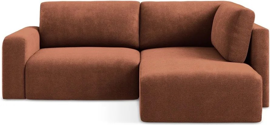 Colțar teracotă extensibil/cu spațiu de depozitare cu tapițerie din chenille (cu colț pe partea dreaptă/în formă de ”L”) Kona – Makamii