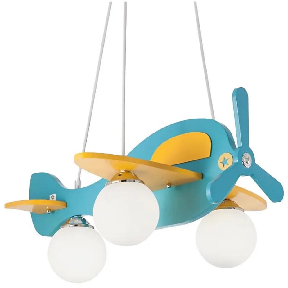 Lustră pe cablu pentru copii Ideal Lux AVION 3xE27/28W/230V albastru