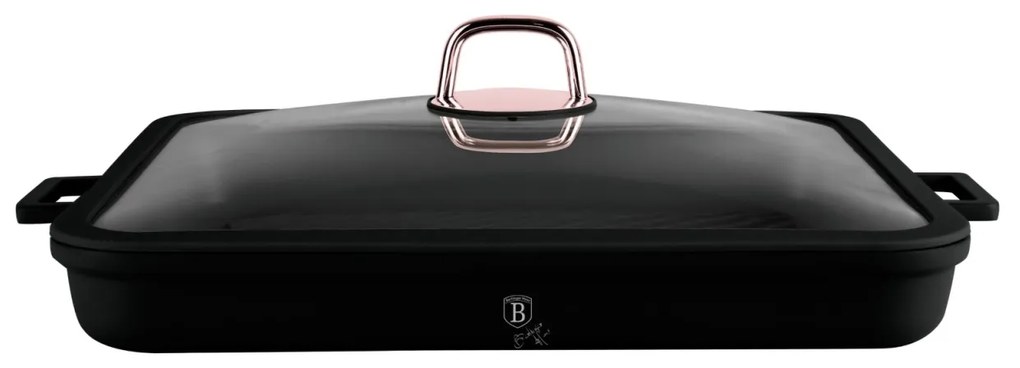 Tava grill patrata cu capac 34 cm Black Rose Berlinger Haus BH 7789, antiaderenta, negru