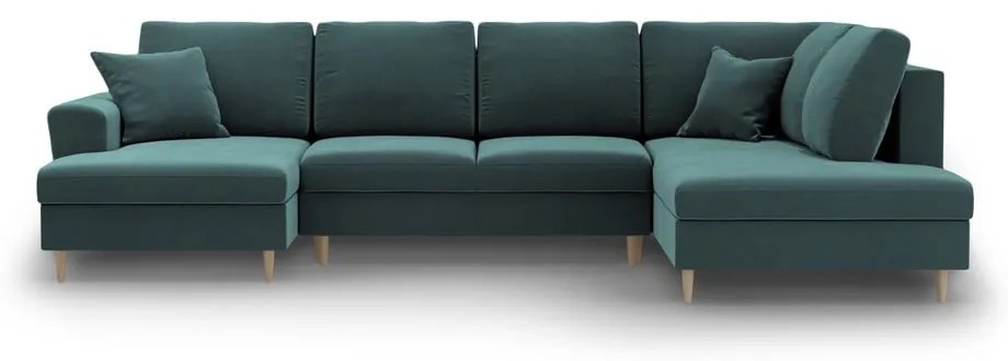 Colțar petrol extensibil, cu spațiu de depozitare cu tapițerie din catifea (cu colț pe partea dreaptă-în formă de "U") Kyoto – Cosmopolitan Design