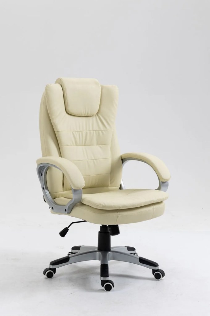 Scaun Directorial cu Masaj, Telecomanda, Piele PU, Crem