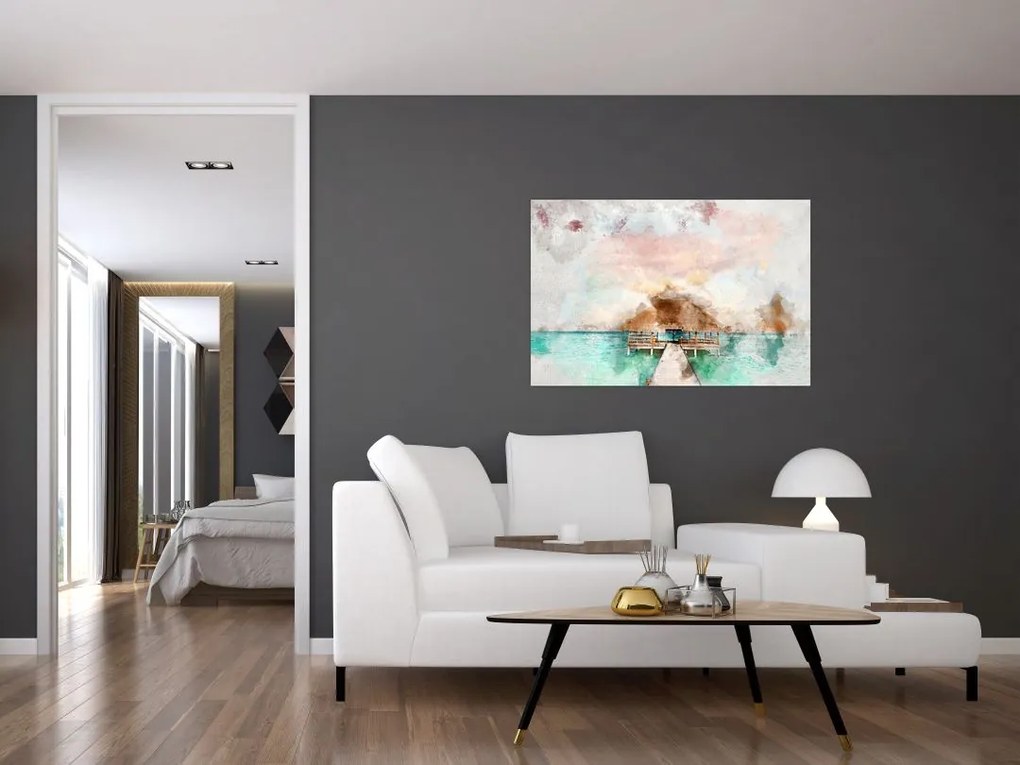 Tablou - Maldive, debarcader din lemn (90x60 cm)