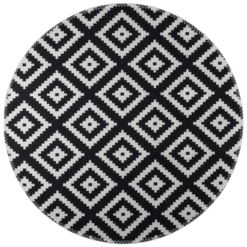 Covor negru-alb lavabil rotund ø 100 cm – Vitaus