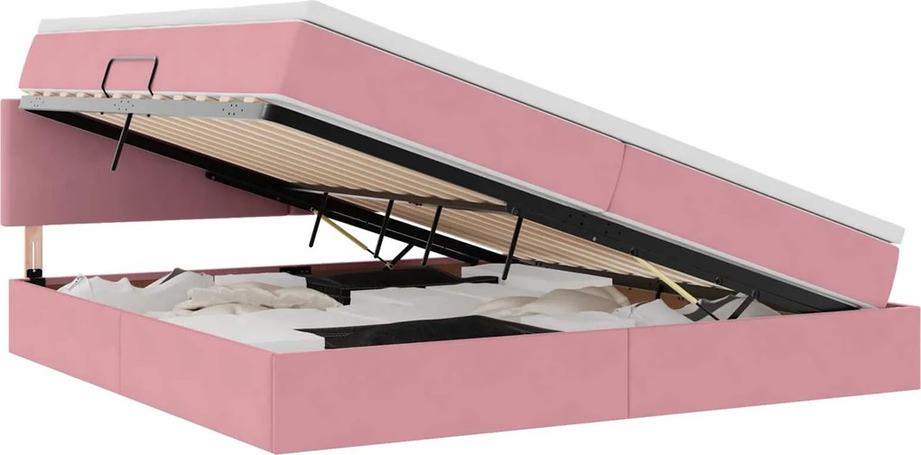 vidaXL Pat cu saltea și LED cu saltea cu led Roz 200 x 200 cm Catifea