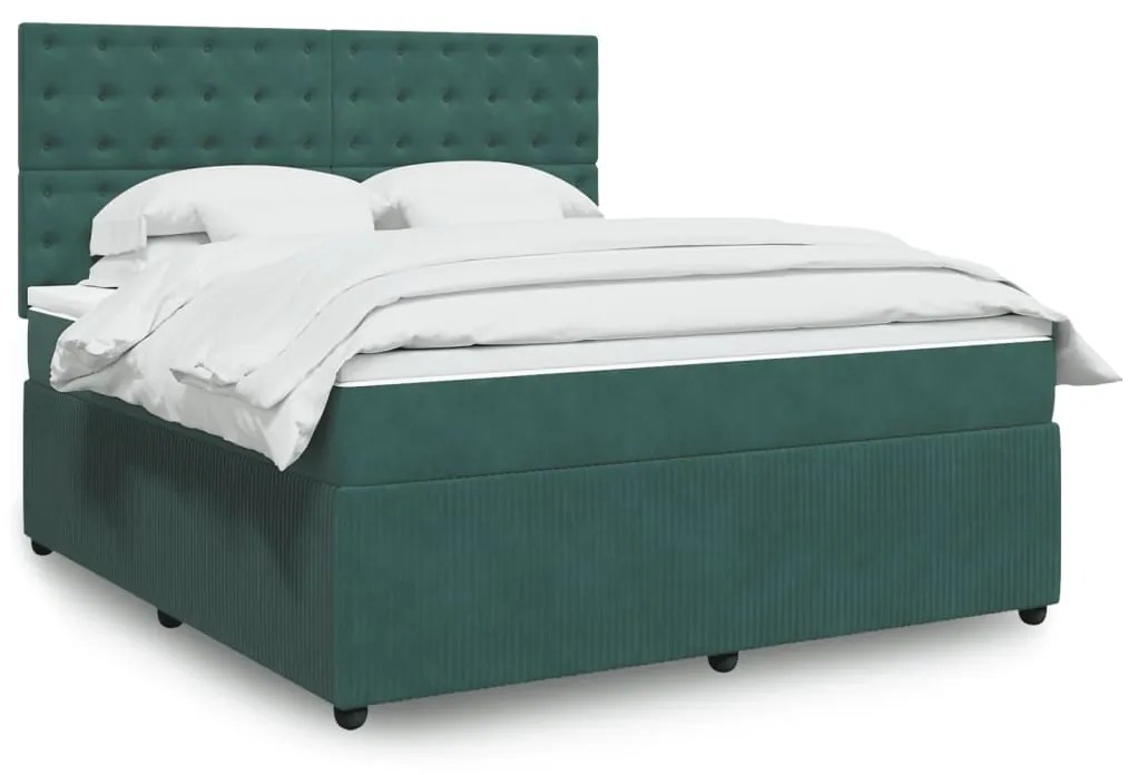 3294721 vidaXL Pat box spring cu saltea, verde închis, 180x200 cm, catifea