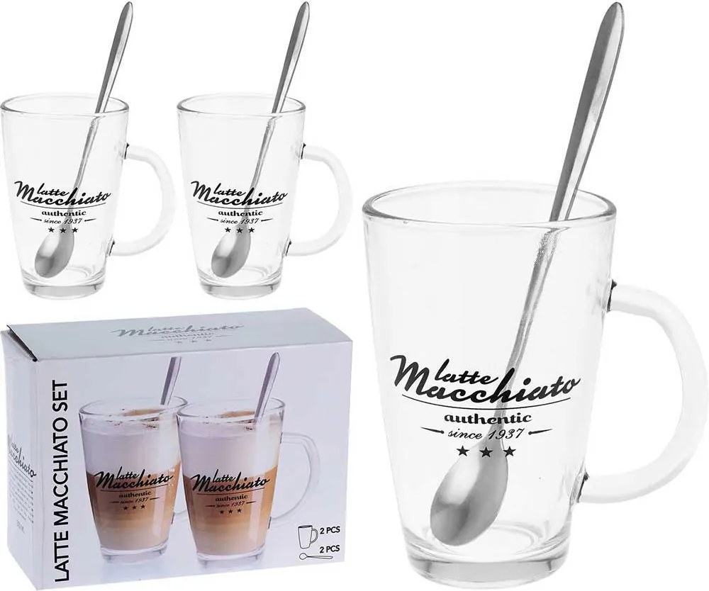 SET 4 PIESE LATTE MACCHIATO,2 CANI SI 2 LINGURITE,STICLA,300 ML,TRANSPARENT