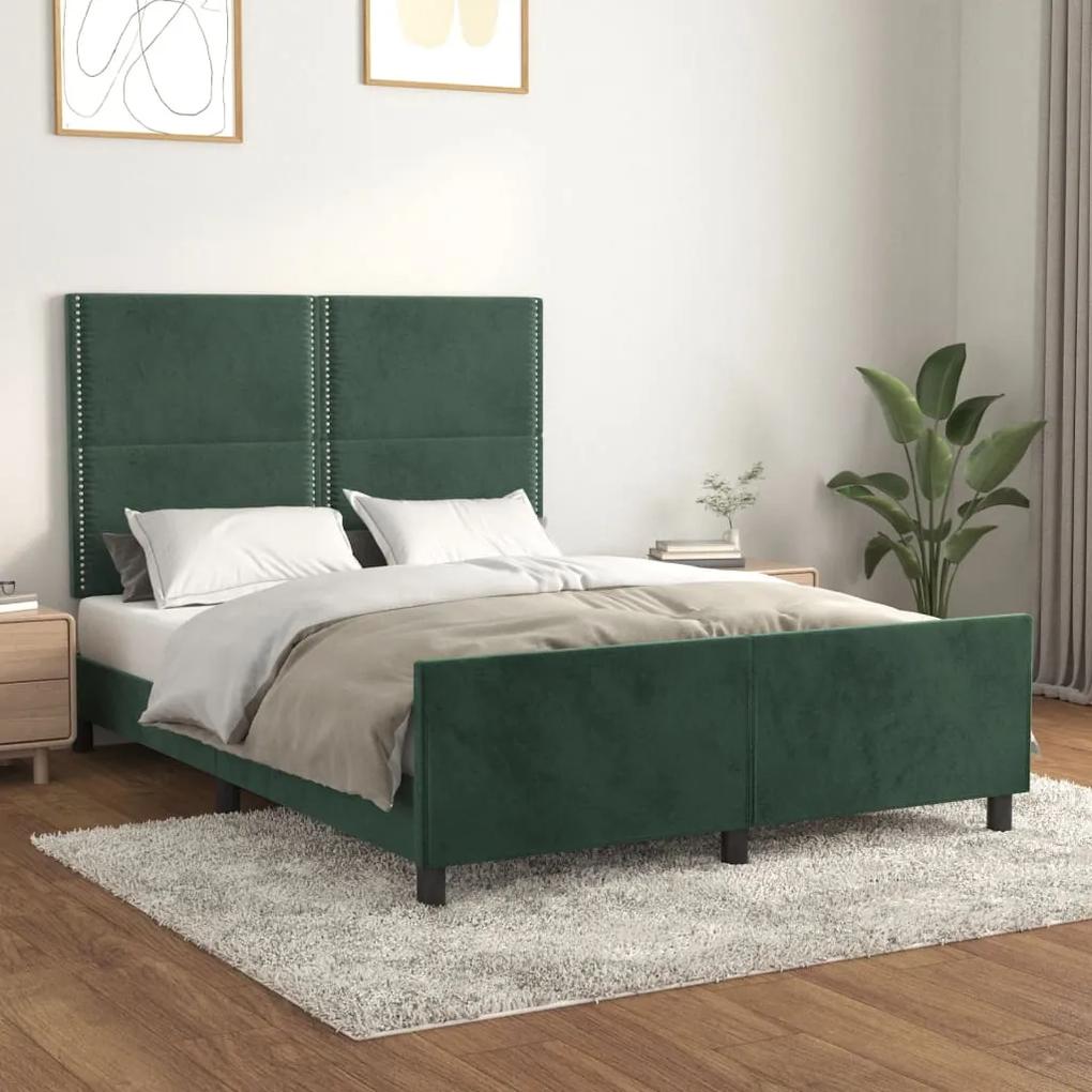 3125693 vidaXL Cadru de pat cu tăblie, verde închis, 140x190 cm, catifea