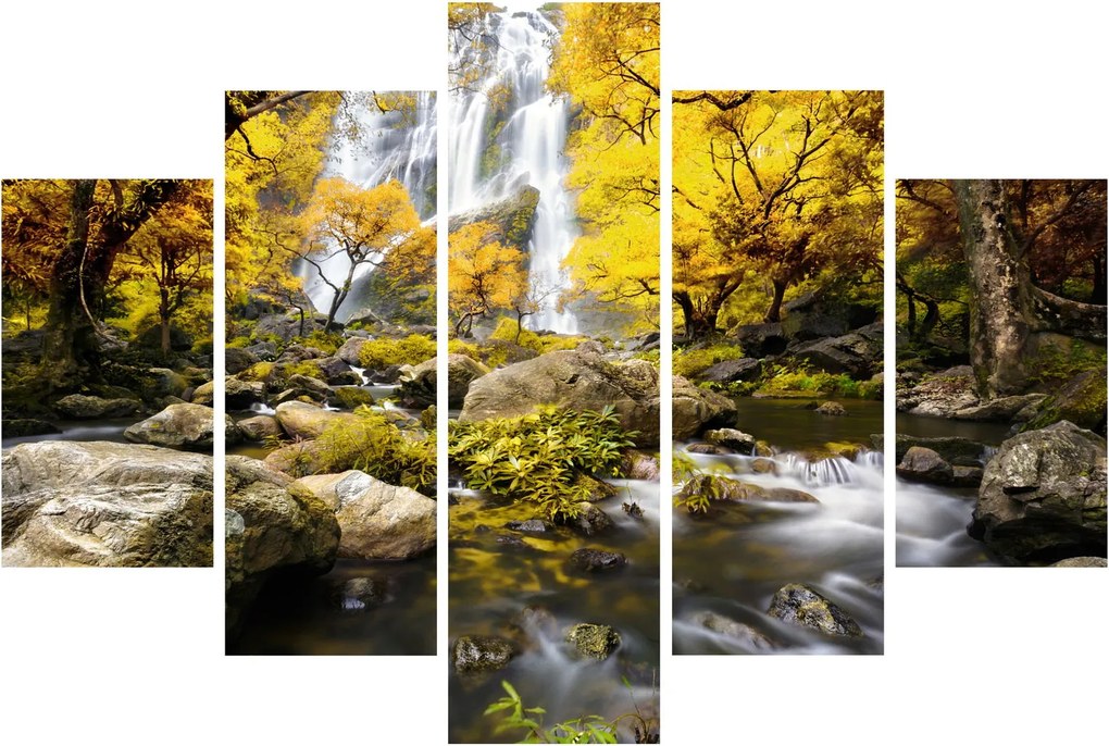 Tablou - Cascade în peisaj de toamnă, galben (150x105 cm)