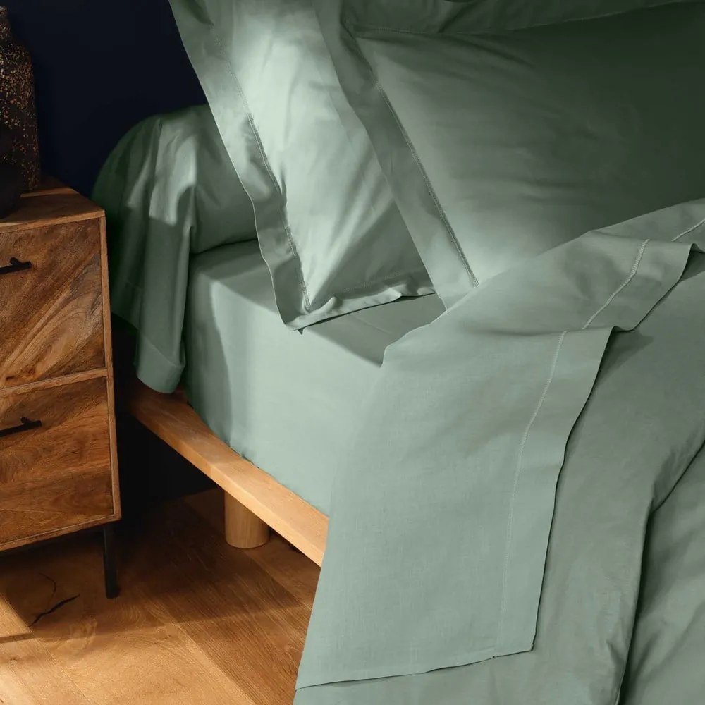 Cearceaf verde deschis din bumbac cu elastic 140x200 cm Lina – douceur d'intérieur
