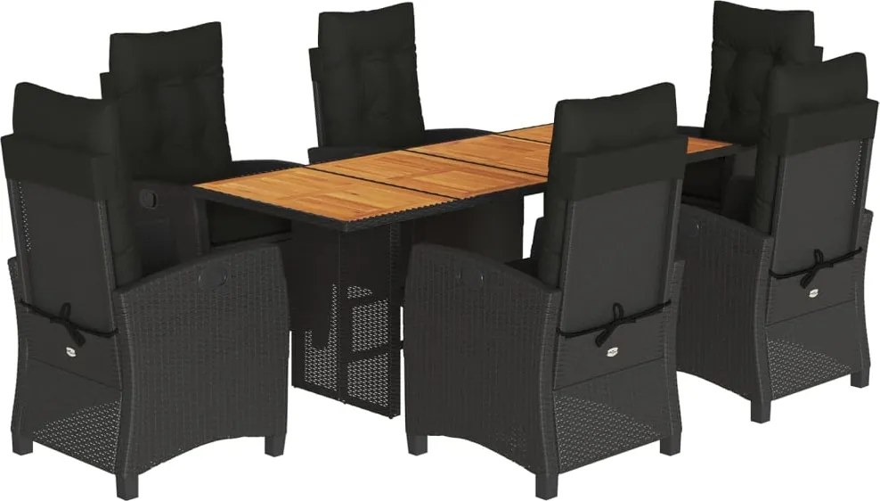 vidaXL Set mobilier de grădină cu perne, 7 piese, negru, poliratan