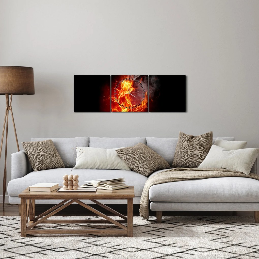 Tablou - Trandafiri în foc (cu ceas) (90x30 cm)