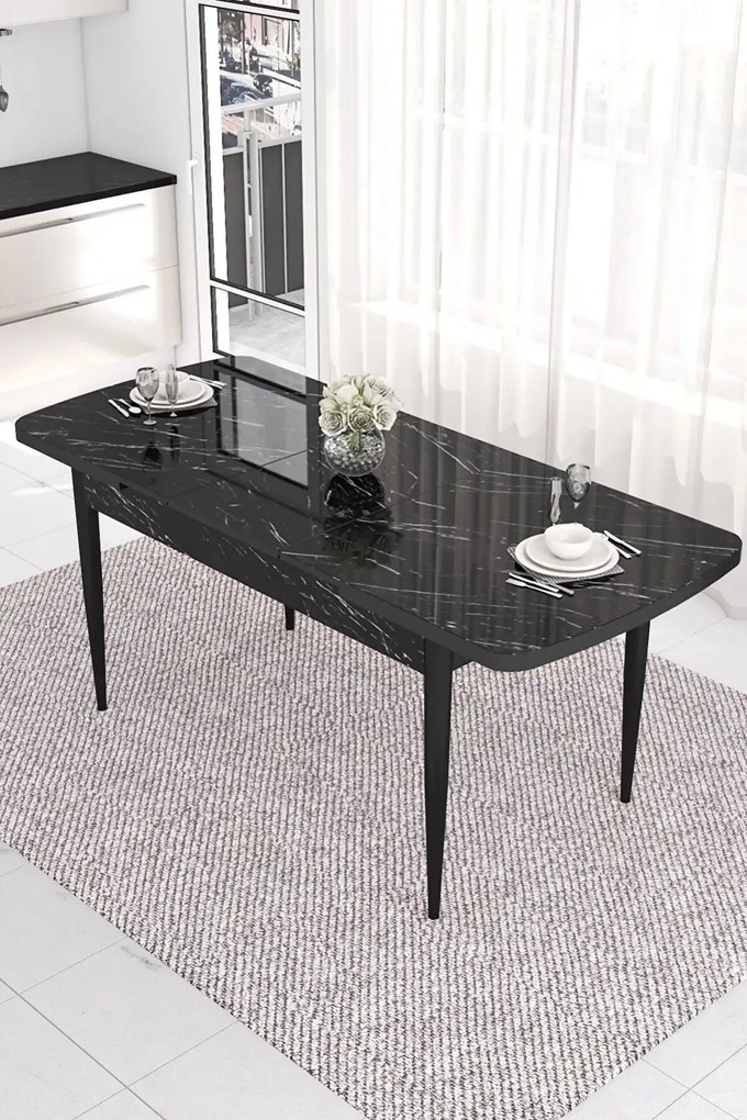 Set masa extensibila cu 6 scaune tapitate Homs zebra 250-300355,170 x 80 cm