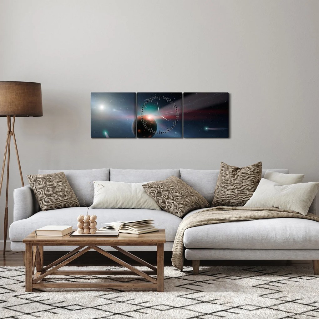 Tablou cu planetă mică (cu ceas) (90x30 cm)
