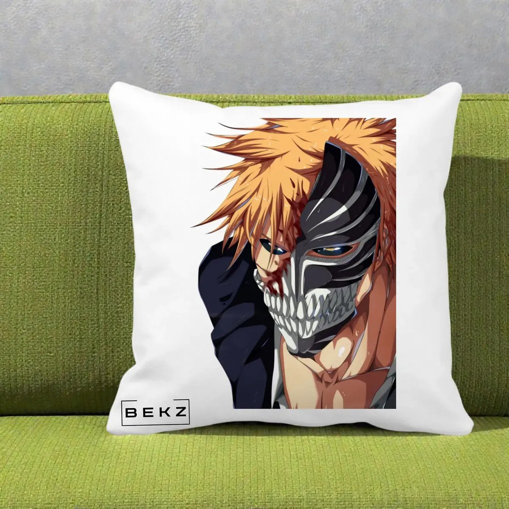 Perna Personalizata Bleach Ichigo Masca Hollow, 40x40 cm, Alba Mata, Husa Detasabila, Perna Inclusa, BEKZ®