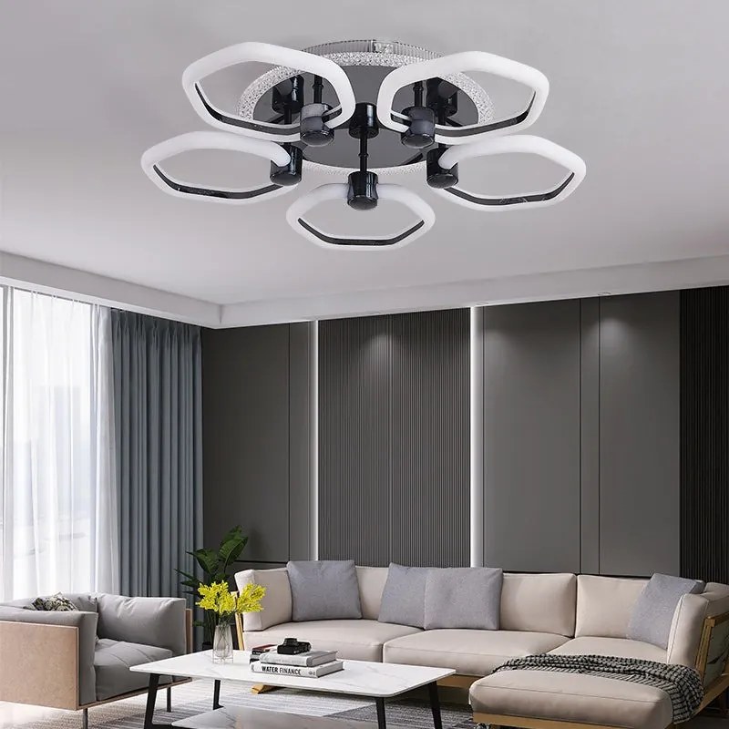 Lustra Led Cu Telecomanda, Elit's, Opal K, 136 w Intensitate Reglabila, RGB, NEGRU