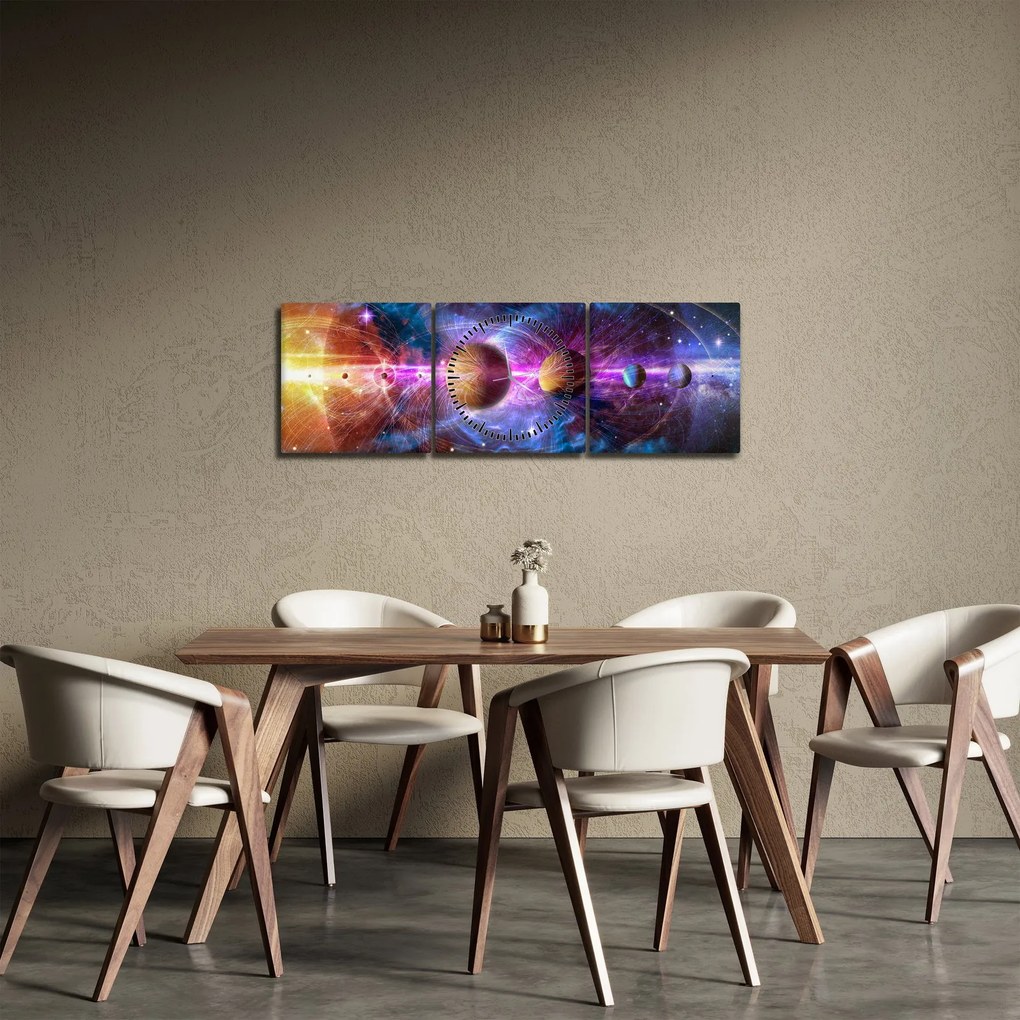 Tablou - Sistemul solar (cu ceas) (90x30 cm)