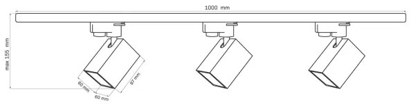 Spot pentru sistem de șină SQUARE 3xGU10/10W/230V + 1 m sistem de șină