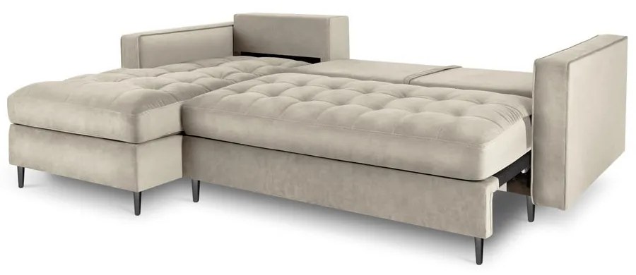 Colțar extensibil din catifea cu șezlong stânga Milo Casa Santo, bej