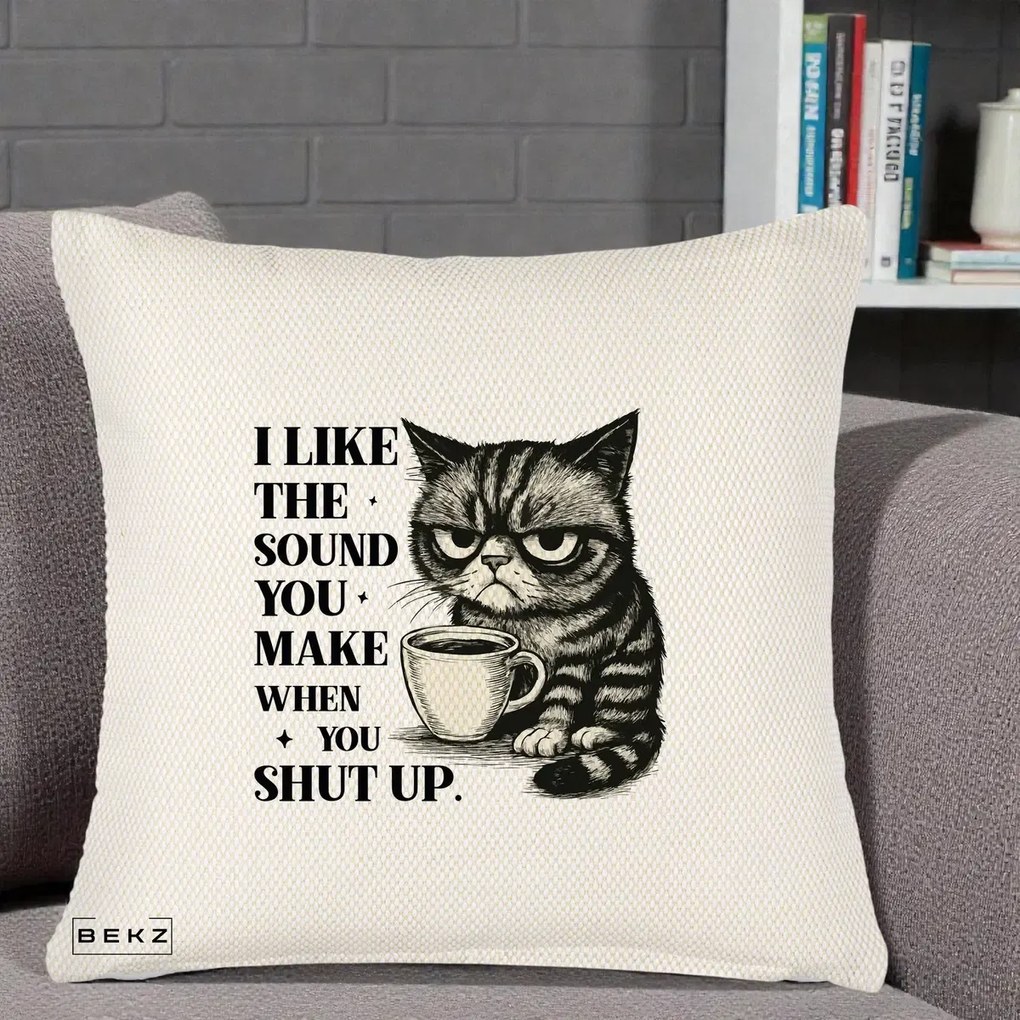 Perna Decorativa I Like the Sound You Make Pisica, 40x40 cm, Crem Reliefat, Husa Detasabila, Perna Inclusa, BEKZ®
