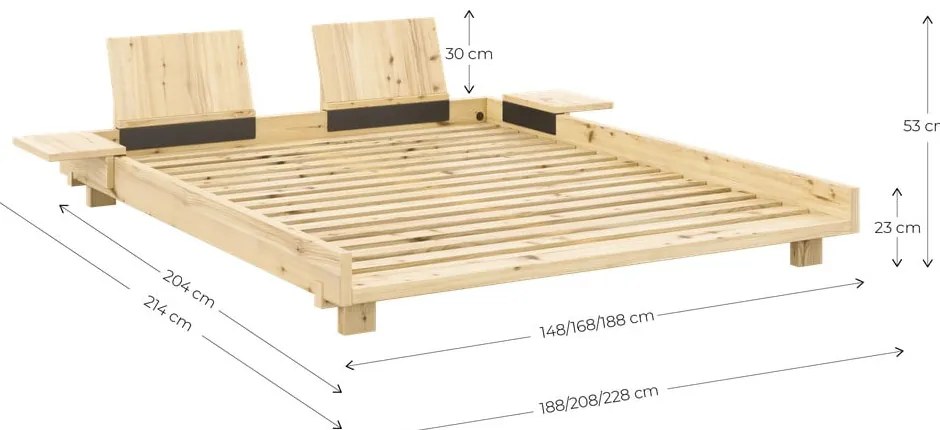Pat matrimonial în culoare naturală din lemn de pin cu somieră 160x200 cm Social Bed – Karup Design