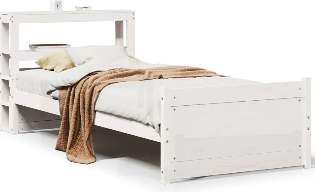 vidaXL Cadru de pat cu tăblie fără saltea, alb, 90x190 cm