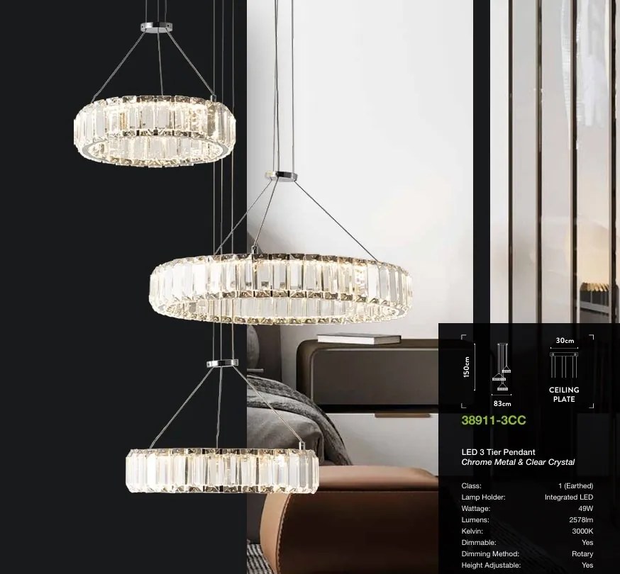 Lustra cu 3 pendule LED design elegant Tier
