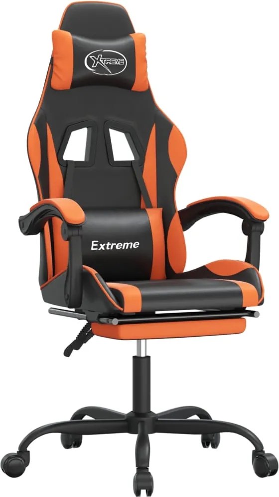 vidaXL Scaun de gaming cu suport picioare, negru/oranj, piele eco