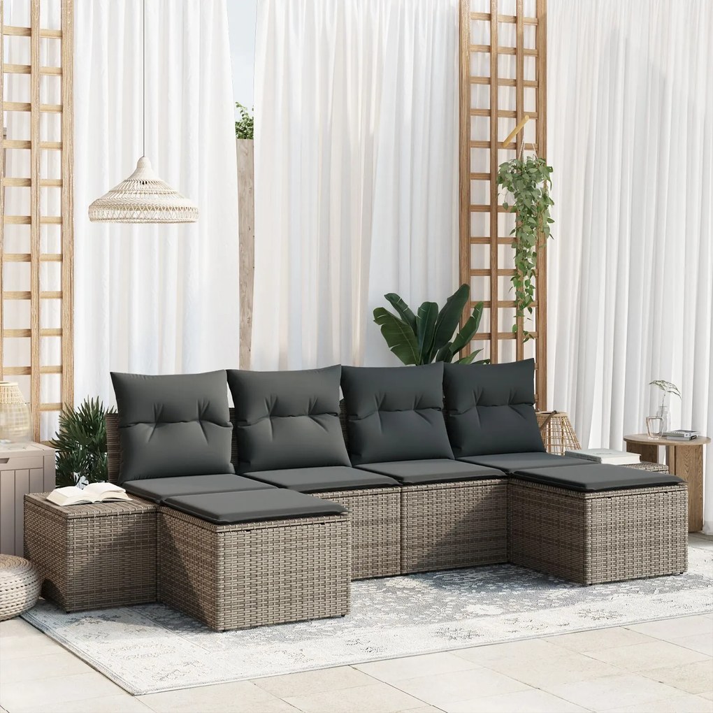 vidaXL Set de canapele pentru grădină cu pernă 6 pcs Gri Rattan poli