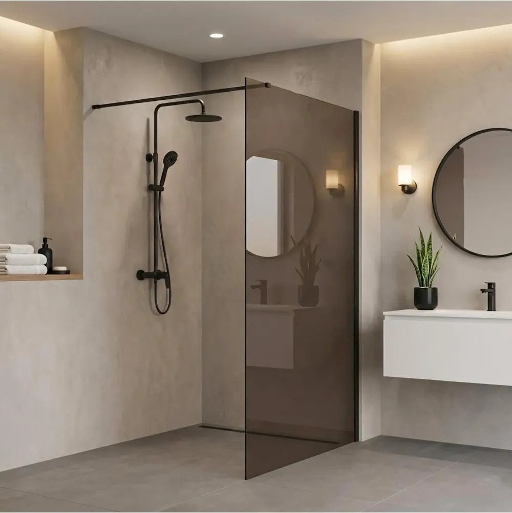 Paravan de dus fumuriu Rea Flexi Brown 100 cm negru