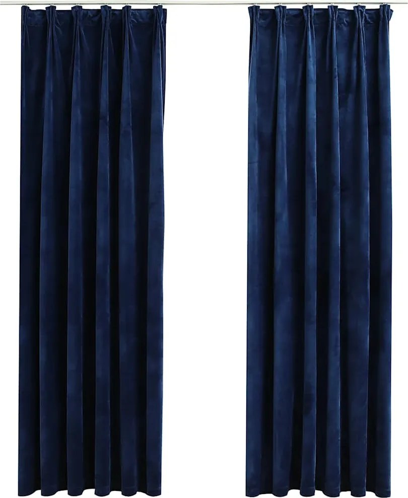 vidaXL Draperii opace 2 buc. albastru închis 140x175cm catifea cârlige