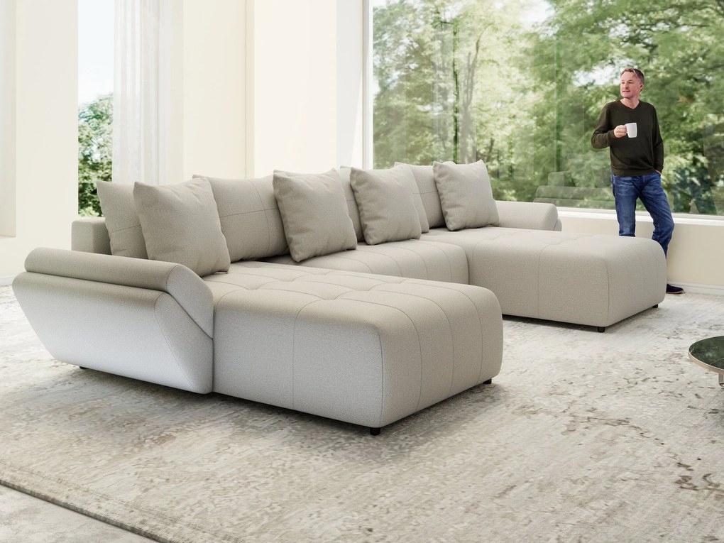 Colțar extensibil dumonde cu ladă de depozitare si sezut confortabil din spuma high-density, Berlin U Enjoy Bej 380x180 cm