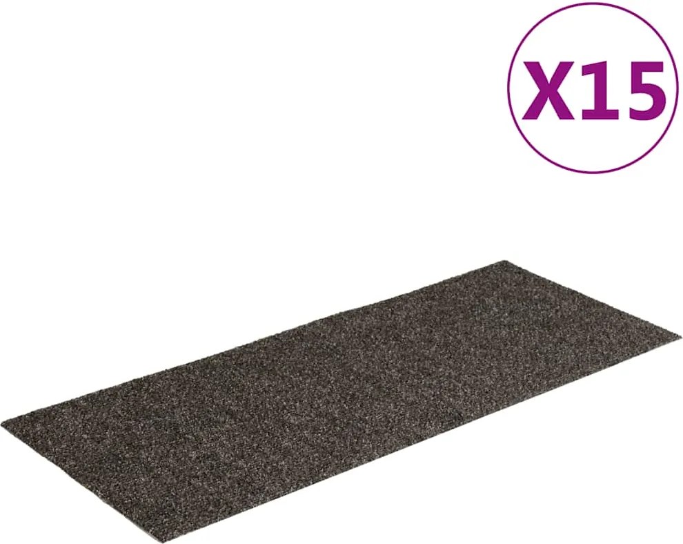 vidaXL Covorașe pentru scări autoadezive, 15 buc., 60x25 cm, antracit, dreptunghiulare
